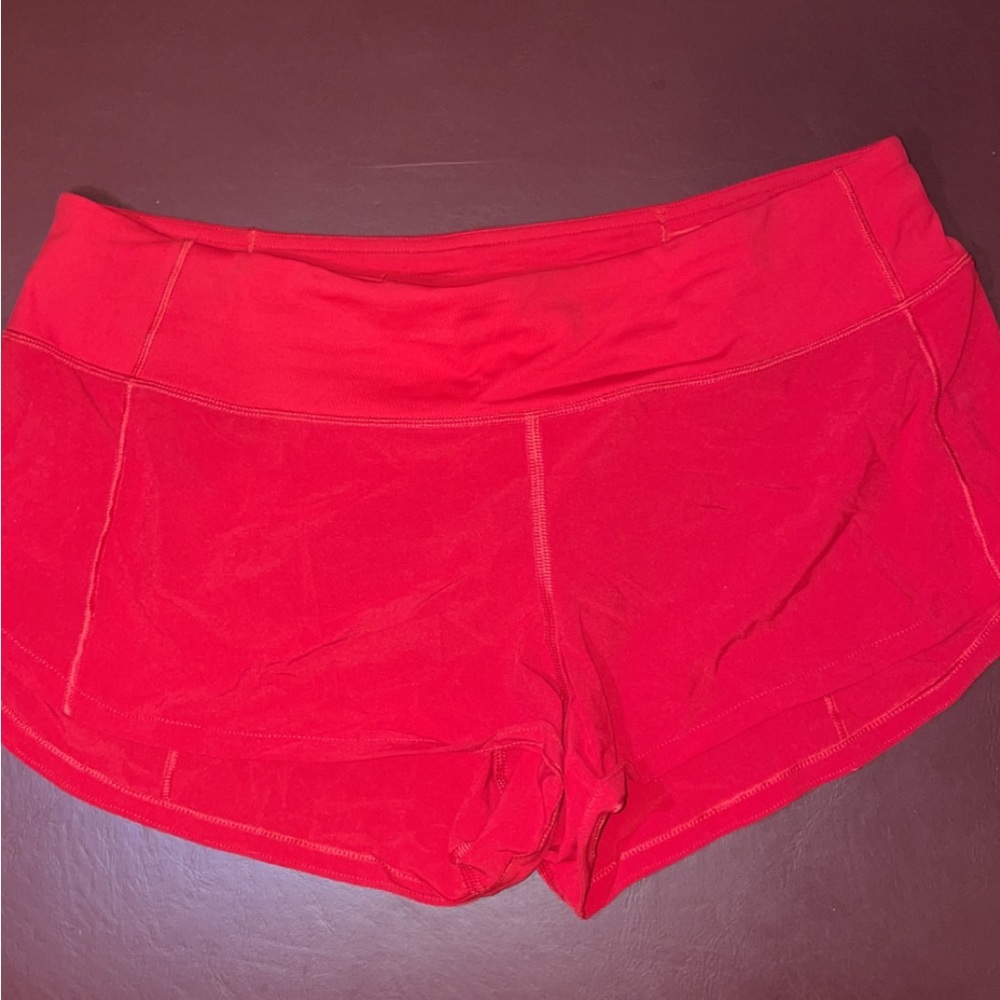 lululemon red speed up shorts